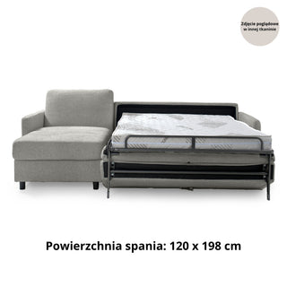 Narożnik EMA z funkcją spania codziennego stelaż włoski PRO z materacem 120cm i pojemnikiem na pościel + zagłówek