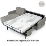 Narożnik EMA z funkcją spania codziennego stelaż włoski PRO z materacem 120cm i pojemnikiem na pościel + zagłówek