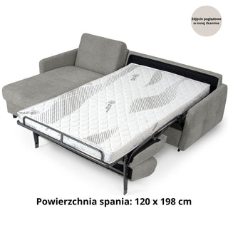 Narożnik EMA z funkcją spania codziennego stelaż włoski PRO z materacem 120cm i pojemnikiem na pościel + zagłówek