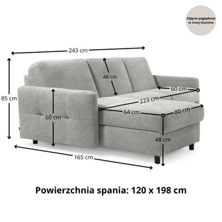 Narożnik EMA z funkcją spania codziennego stelaż włoski PRO z materacem 120cm i pojemnikiem na pościel + zagłówek