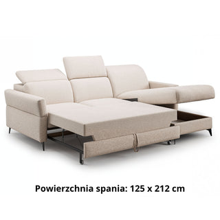 Narożnik RONDA z funkcją spania oraz pojemnikiem na pościel i ruchomymi zagłówkami