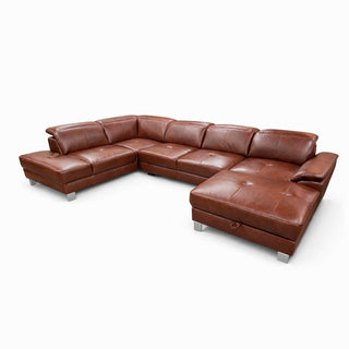 Narożnik U-kształtny skórzany MANTUA rozkładany z regulowanymi zagłówkami i pojemnikiem