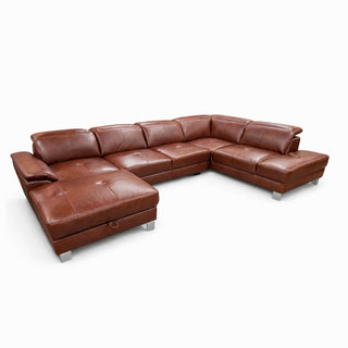 Narożnik U-kształtny skórzany MANTUA rozkładany z regulowanymi zagłówkami i pojemnikiem