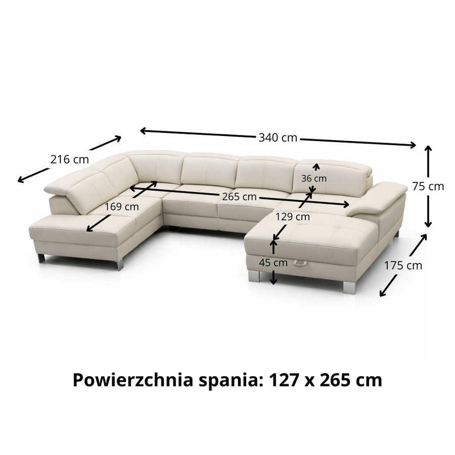 DUE U-shaped extendable corner sofa with adjustable headrests and two containers