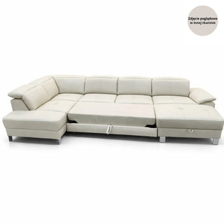 Narożnik U-kształtny skórzany MANTUA rozkładany z regulowanymi zagłówkami i pojemnikiem