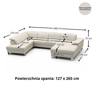 Narożnik U-kształtny skórzany MANTUA rozkładany z regulowanymi zagłówkami i pojemnikiem