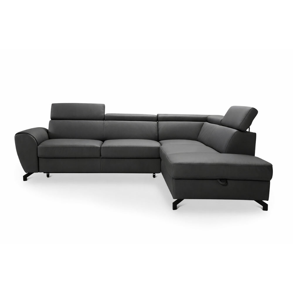 DUE corner sofa with sleeping function, storage space and movable headrests