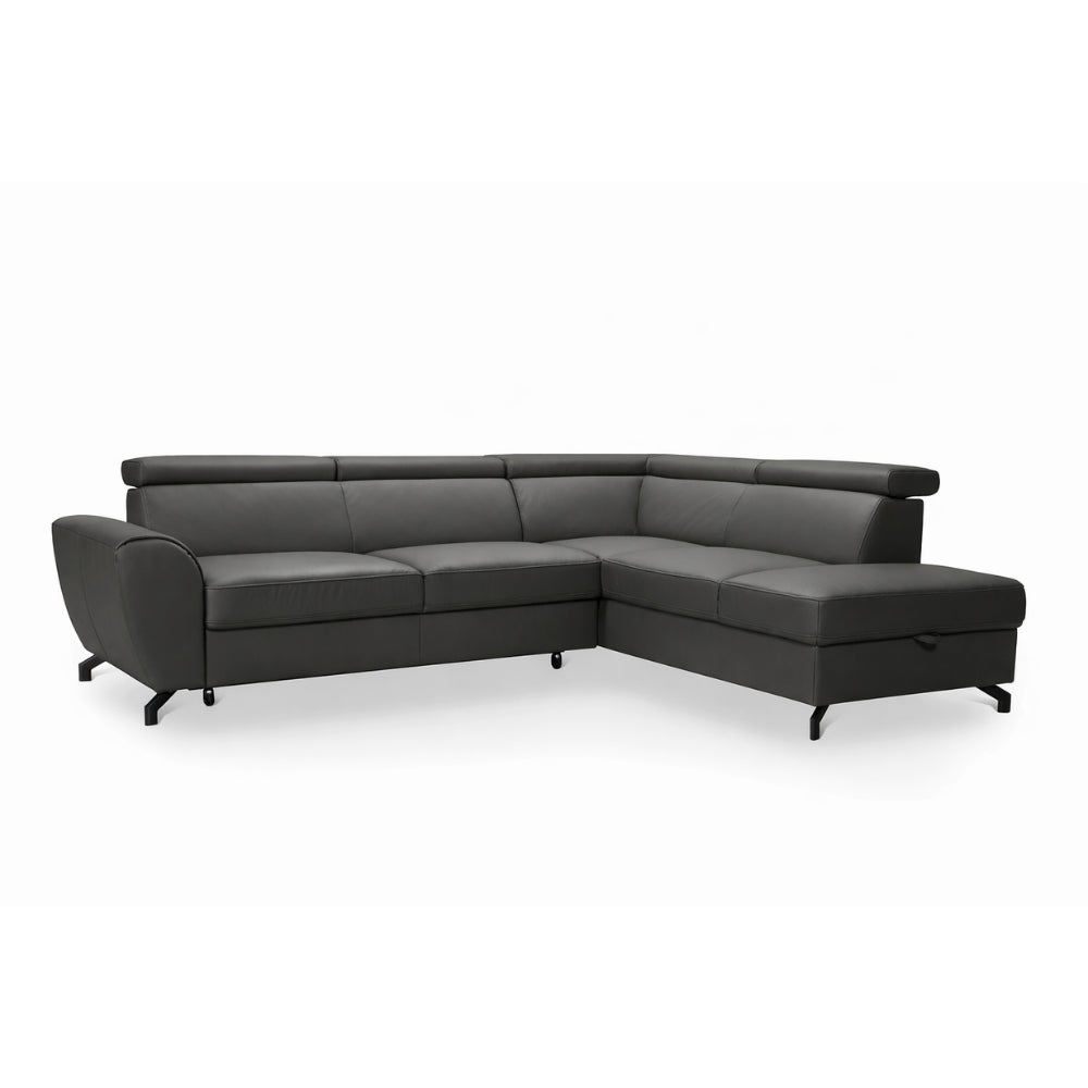 DUE corner sofa with sleeping function, storage space and movable headrests