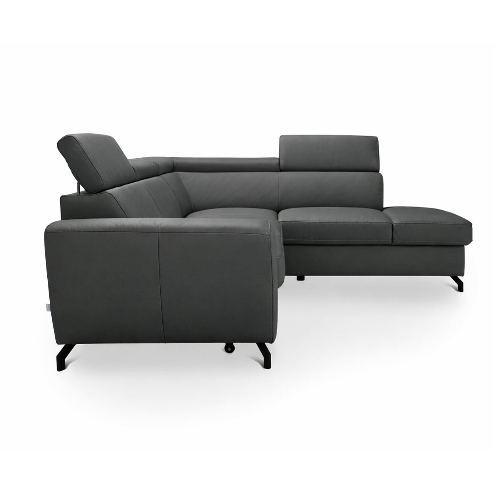 DUE corner sofa with sleeping function, storage space and movable headrests