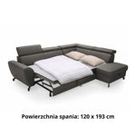 DUE corner sofa with sleeping function, storage space and movable headrests