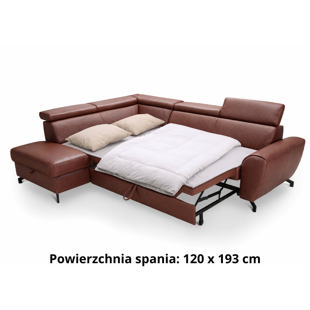 DUE corner sofa with sleeping function, storage space and movable headrests