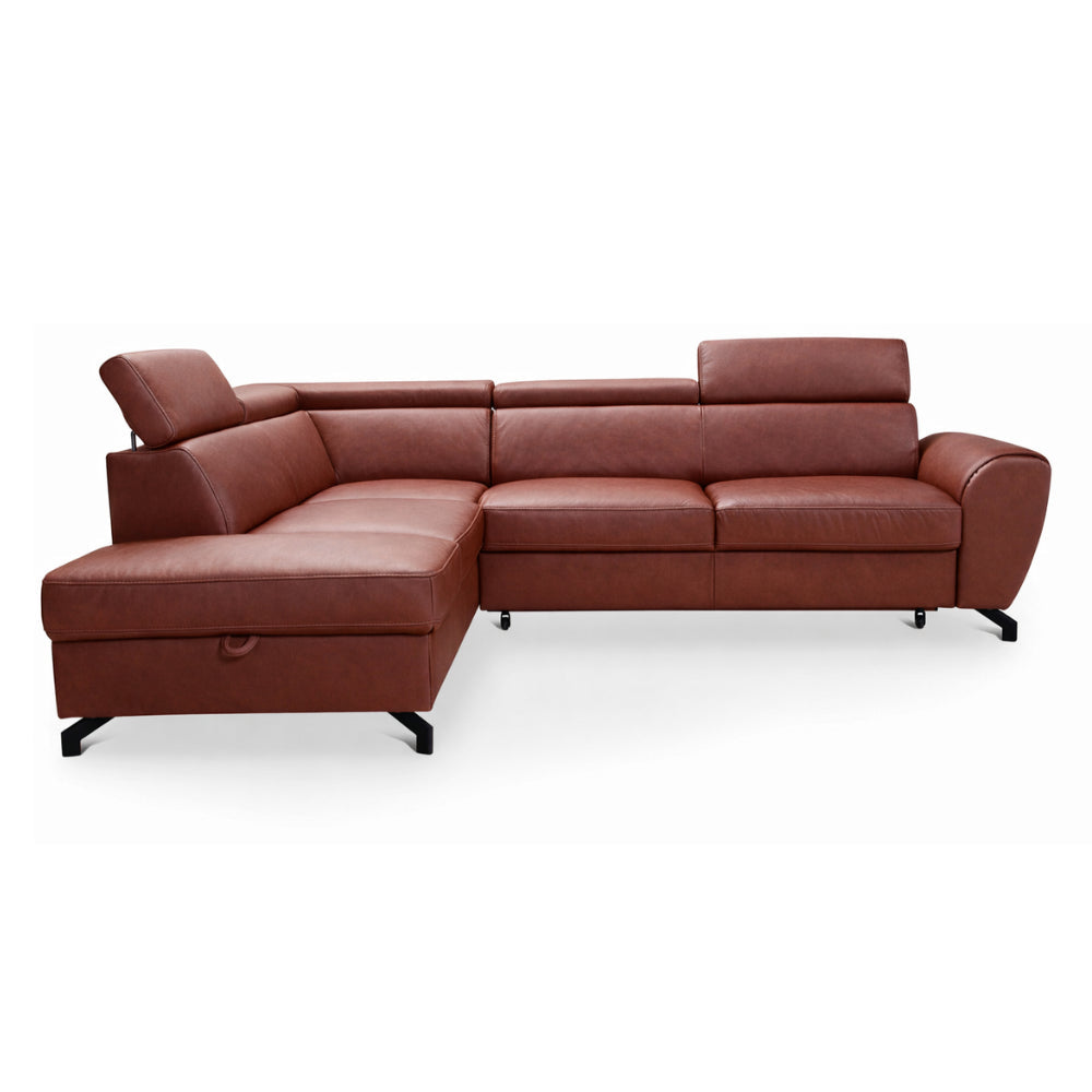 DUE corner sofa with sleeping function, storage space and movable headrests