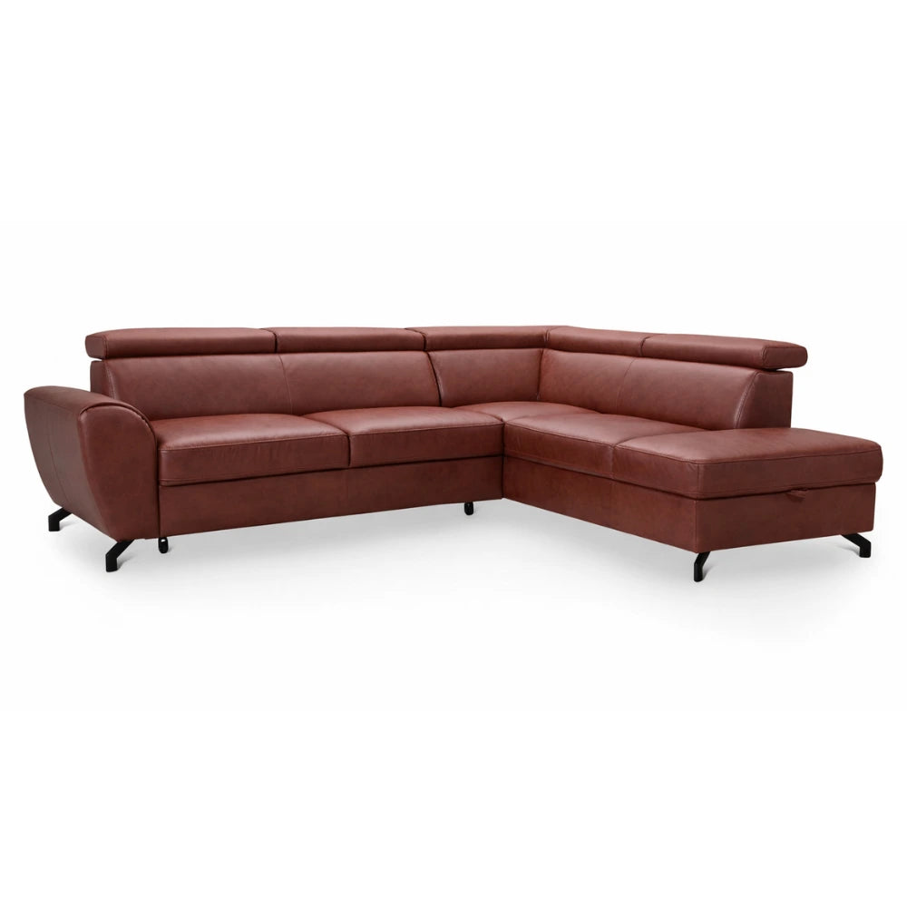 DUE corner sofa with sleeping function, storage space and movable headrests