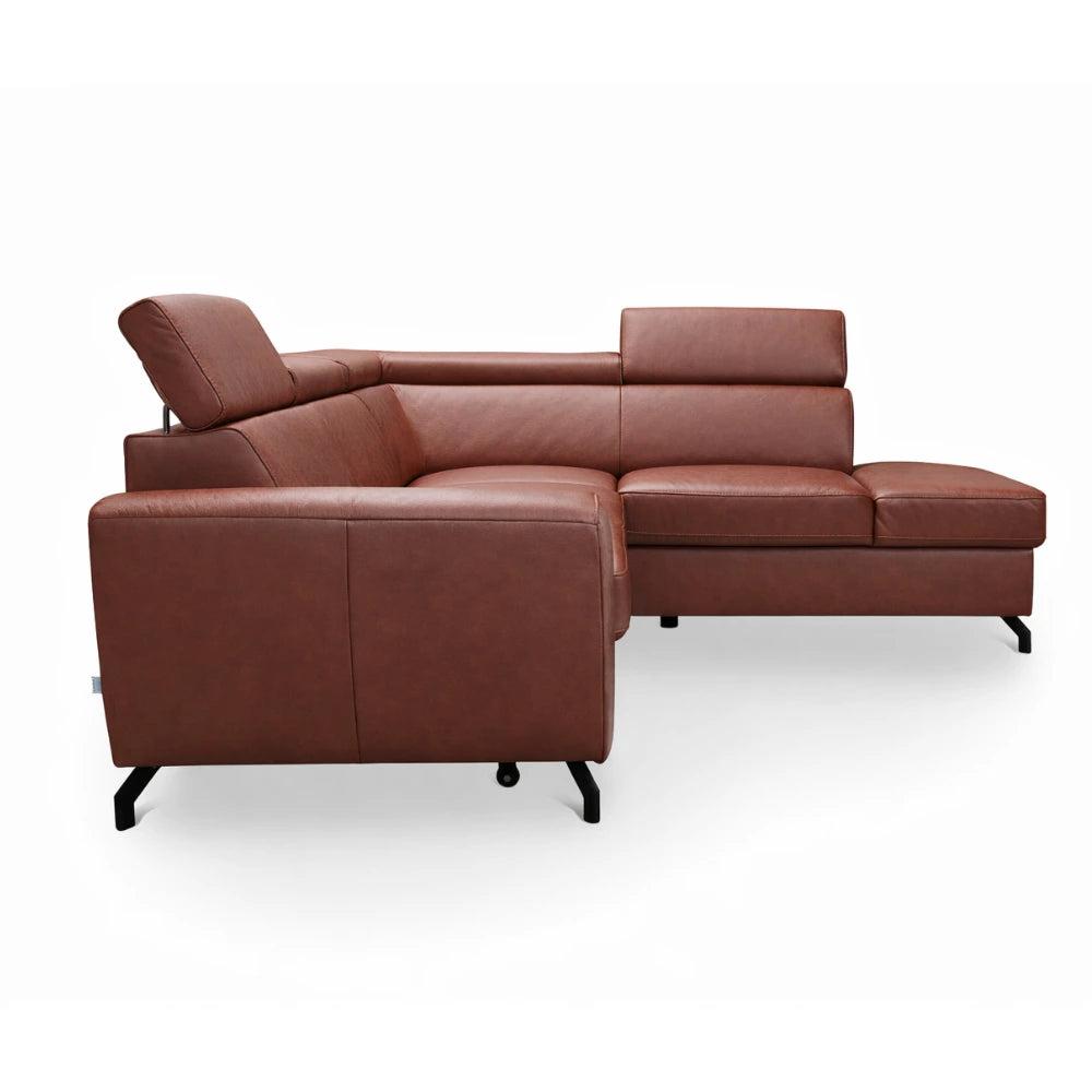 DUE corner sofa with sleeping function, storage space and movable headrests