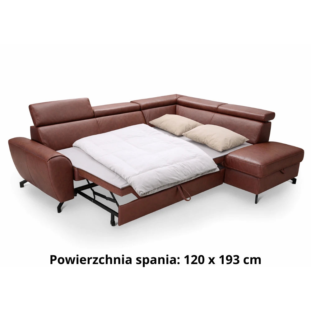 DUE corner sofa with sleeping function, storage space and movable headrests