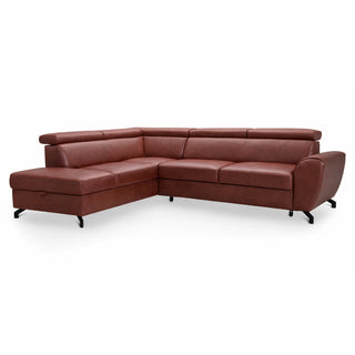 Narożnik skórzany DUE z funkcją spania i pojemnikiem oraz ruchomymi zagłówkami