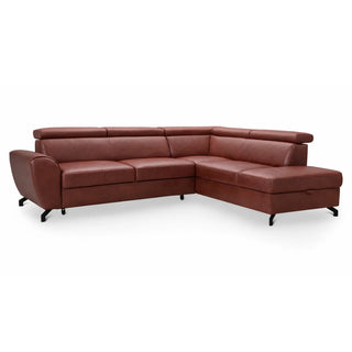 Narożnik skórzany DUE z funkcją spania i pojemnikiem oraz ruchomymi zagłówkami