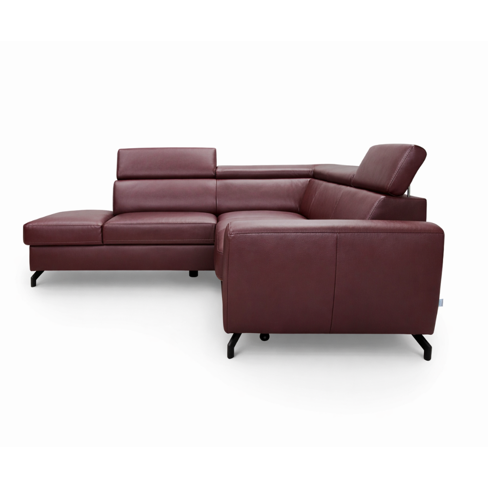 Narożnik skórzany DUE z funkcją spania i pojemnikiem oraz ruchomymi zagłówkami