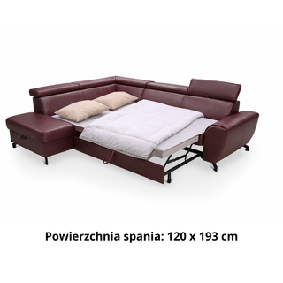 Narożnik skórzany DUE z funkcją spania i pojemnikiem oraz ruchomymi zagłówkami