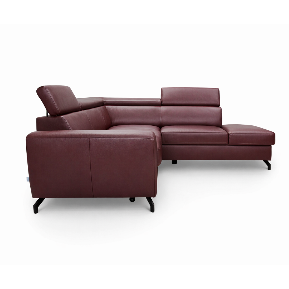 Narożnik skórzany DUE z funkcją spania i pojemnikiem oraz ruchomymi zagłówkami