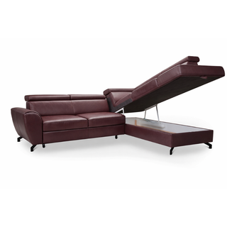 Narożnik skórzany DUE z funkcją spania i pojemnikiem oraz ruchomymi zagłówkami