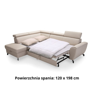 Narożnik skórzany DUE z funkcją spania i pojemnikiem oraz ruchomymi zagłówkami