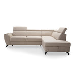 DUE corner sofa with sleeping function, storage space and movable headrests