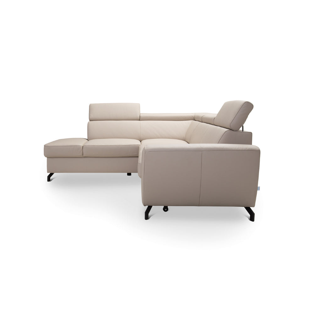 DUE corner sofa with sleeping function, storage space and movable headrests