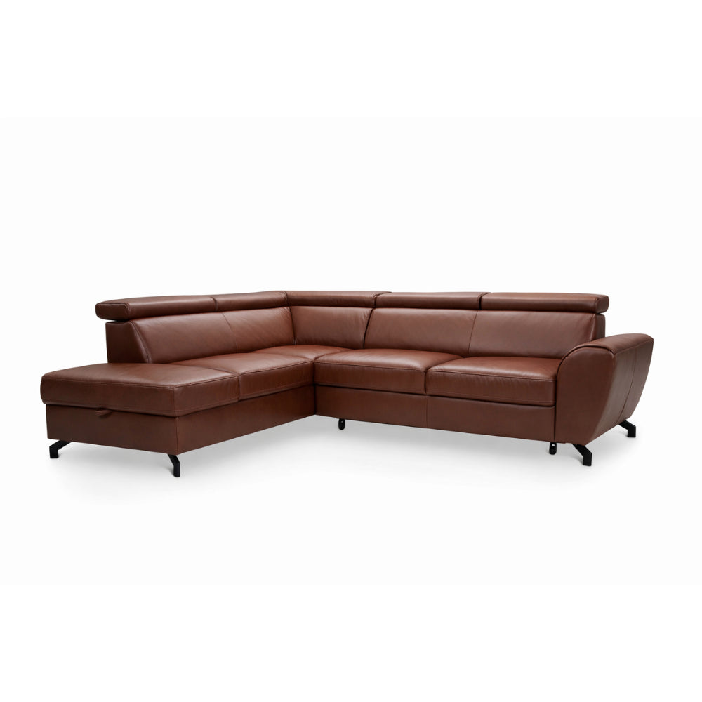 DUE corner sofa with sleeping function, storage space and movable headrests