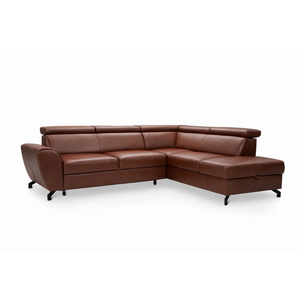 DUE corner sofa with sleeping function, storage space and movable headrests