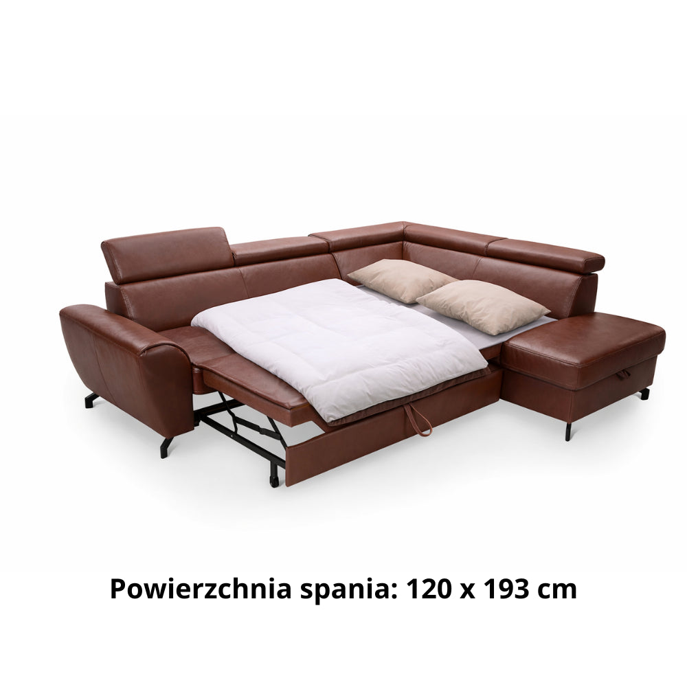 DUE corner sofa with sleeping function, storage space and movable headrests