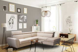 Narożnik skórzany DUE z funkcją spania i pojemnikiem oraz ruchomymi zagłówkami