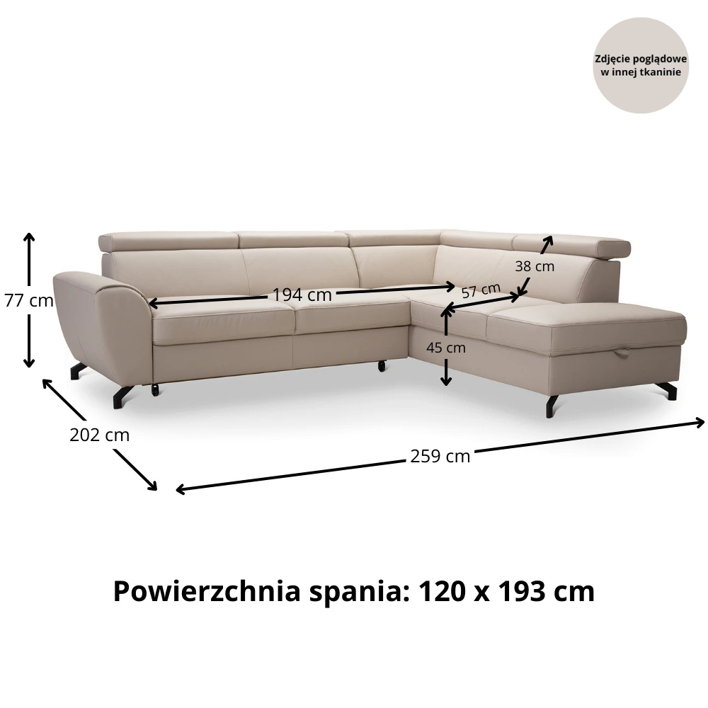 Narożnik skórzany DUE z funkcją spania i pojemnikiem oraz ruchomymi zagłówkami