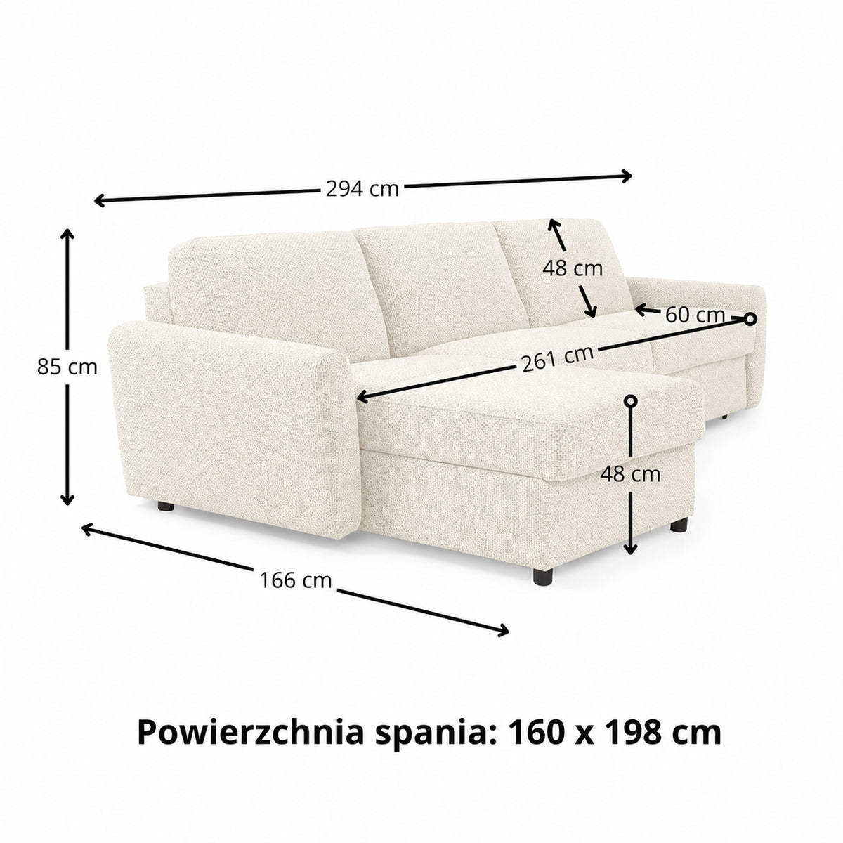 DOLLY corner sofa with daily sleeping function, Italian frame, 160 cm mattress and bedding container, right side
