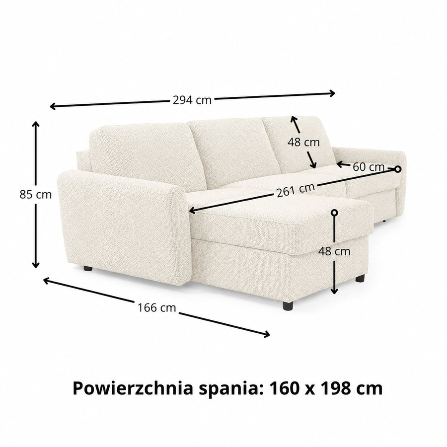 DOLLY corner sofa with daily sleeping function, Italian frame, 160 cm mattress and bedding container, right side
