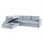 Narożnik DOLLY z otomaną funkcja spania codziennego stelaż włoski z materacem 160 cm i pojemnikiem na pościel