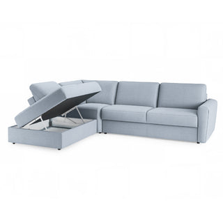 Narożnik DOLLY z otomaną funkcja spania codziennego stelaż włoski z materacem 160 cm i pojemnikiem na pościel