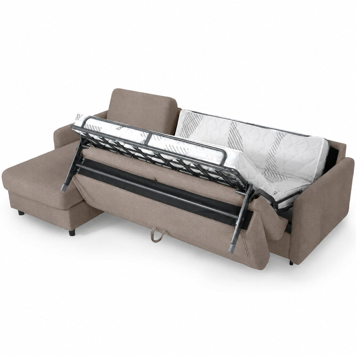 EMA corner sofa with daily sleeping function, Italian frame, 140 cm mattress and bedding container