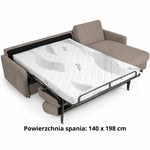 EMA corner sofa with daily sleeping function, Italian frame, 140 cm mattress and bedding container