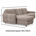EMA corner sofa with daily sleeping function, Italian frame, 140 cm mattress and bedding container