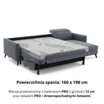 Narożnik LUMI z funkcją spania stelaż włoski z materacem 160 cm i pojemnikiem oraz ruchomymi zagłówkami