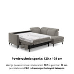 Narożnik LUMI z otomaną z funkcją spania stelaż włoski z materacem 120 cm i pojemnikiem oraz ruchomymi zagłówkami