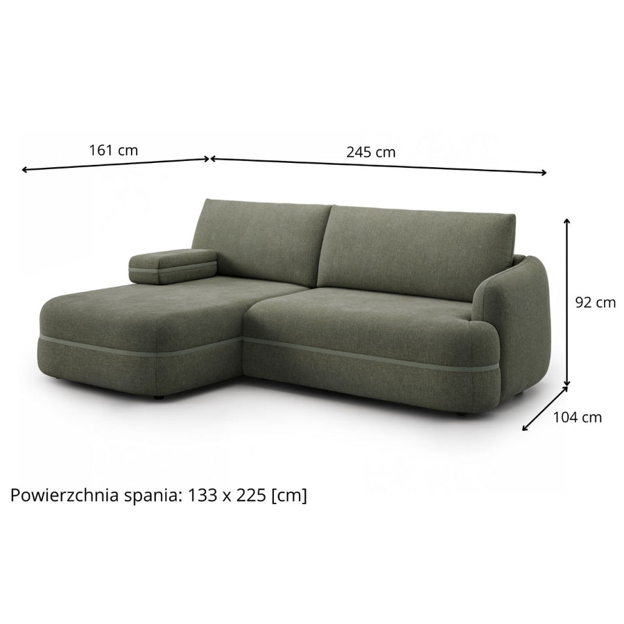 Narożnik LUSH obły z funkcją spania i pojemnikiem bez boku