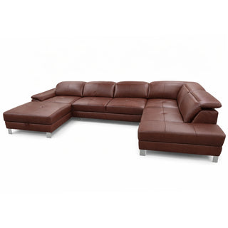 Narożnik U-kształtny skórzany MANTUA rozkładany z regulowanymi zagłówkami i pojemnikiem