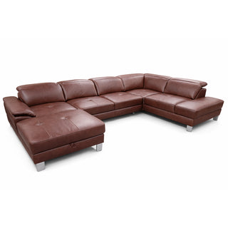 Narożnik U-kształtny skórzany MANTUA rozkładany z regulowanymi zagłówkami i pojemnikiem