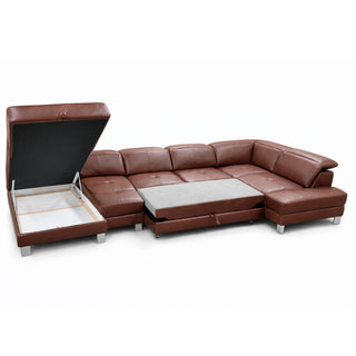 Narożnik U-kształtny skórzany MANTUA rozkładany z regulowanymi zagłówkami i pojemnikiem