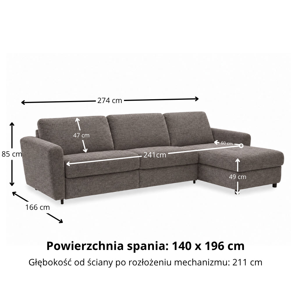 OLBIA Corner Sofa Bed for Everyday Sleeping with PRO Italian Sofa Bed Mechanism, 120 cm Mattress, Bedding Storage Compartment and Two Headrests