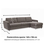 OLBIA Corner Sofa Bed for Everyday Sleeping with PRO Italian Sofa Bed Mechanism, 120 cm Mattress, Bedding Storage Compartment and Two Headrests