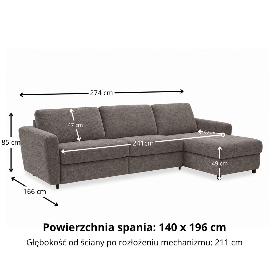 OLBIA Corner Sofa Bed for Everyday Sleeping with PRO Italian Sofa Bed Mechanism, 120 cm Mattress, Bedding Storage Compartment and Two Headrests