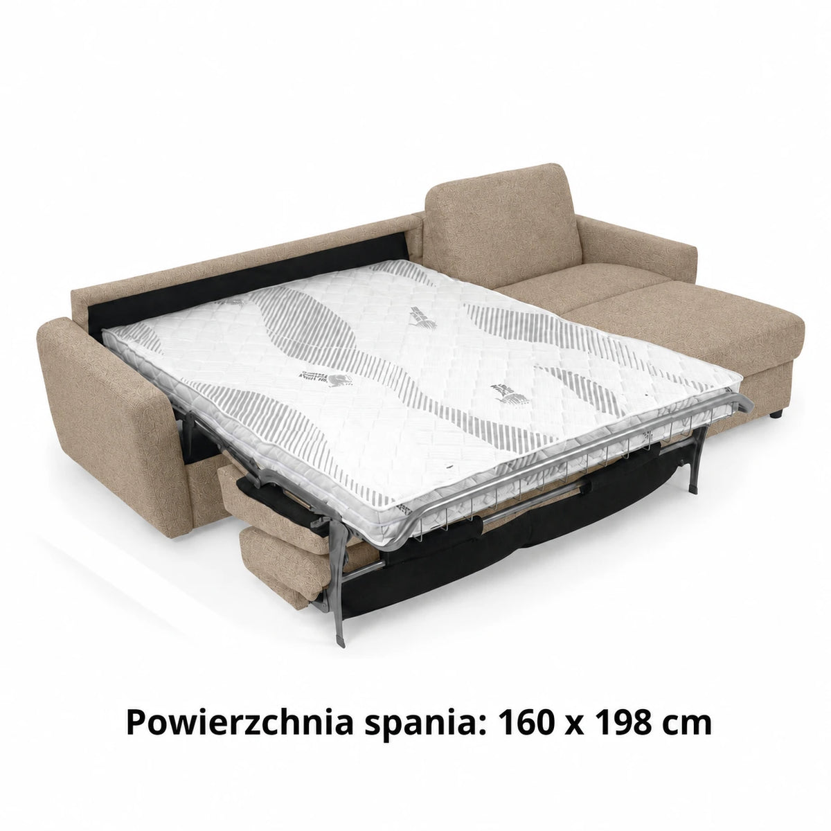 DOLLY corner sofa with daily sleeping function, Italian frame, 160 cm mattress and bedding container